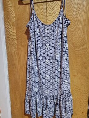 Michael Kors Blue Floral Print  Sleeveless Ruffle Hem Dress